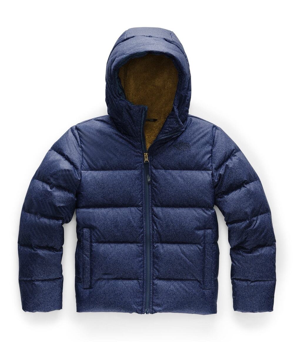 The north Face Kids Size M 10/12 Moondoggy 550 Down Fill Denim Print Boys